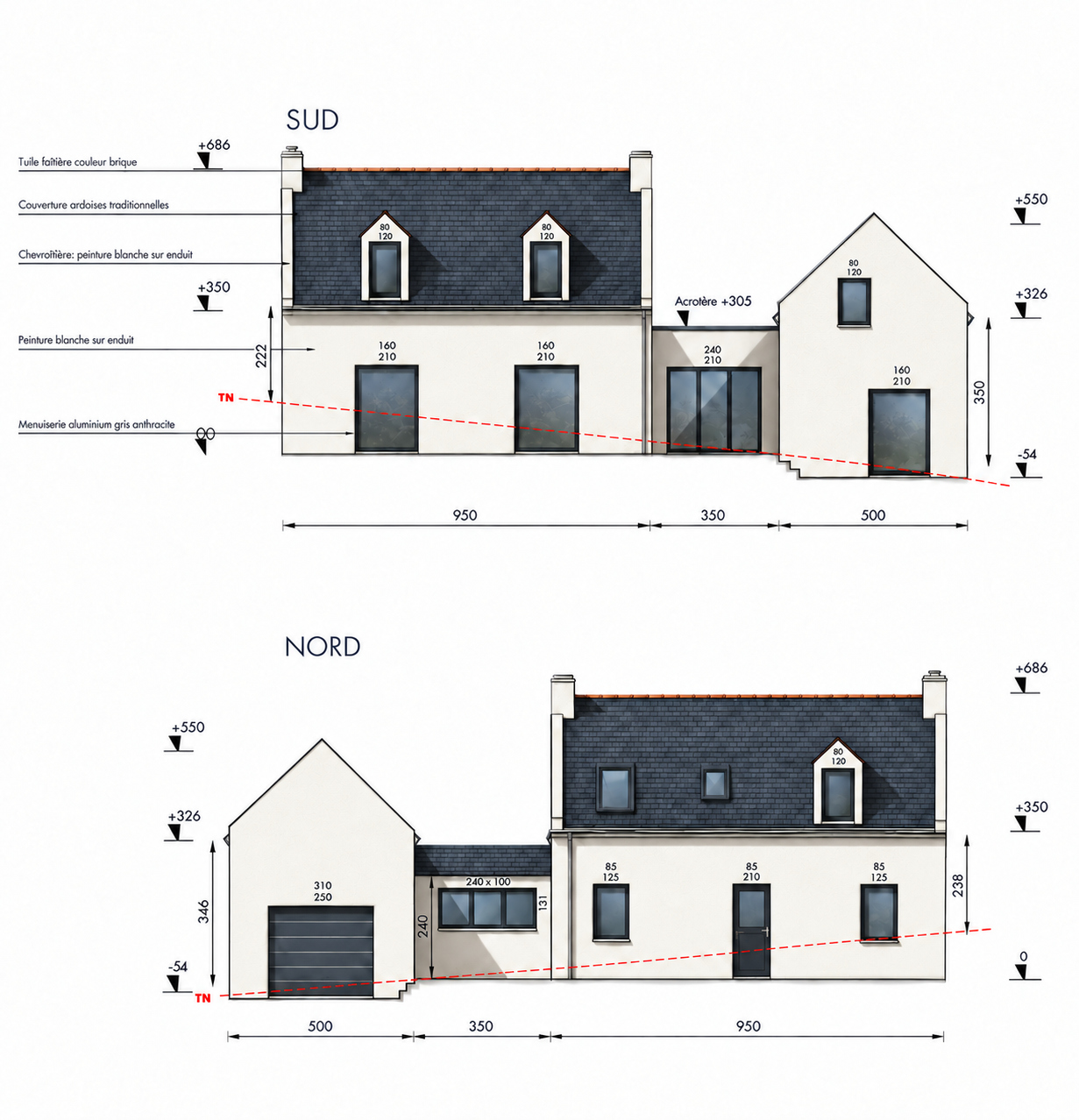 Façades sud et nord